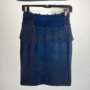 Anthropologie Girls From Savoy  Lace Trim Navy Blue Pencil Skirt size 6